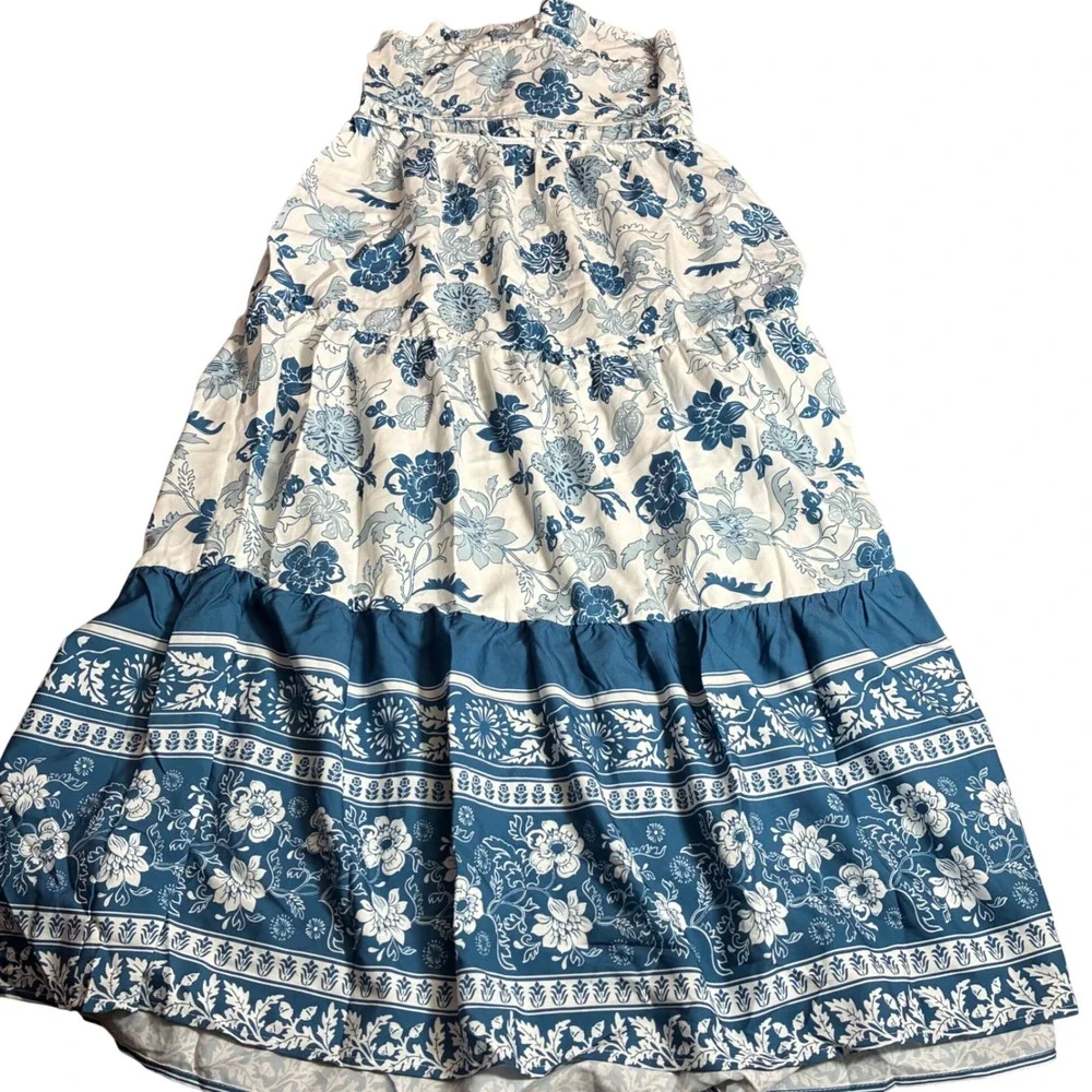 Cupshe Floral Maxi Dress Womens M Blue White Ruched Slip Boho NEW - Picture 10 of 11